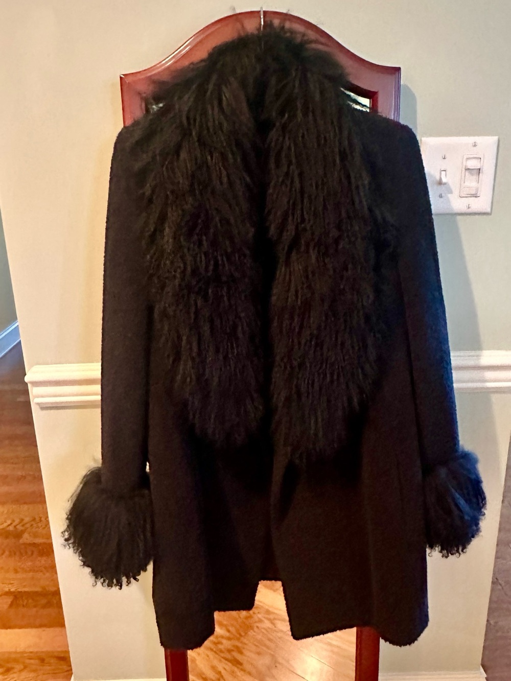 VINTAGE SEARLE Bergdorf Goodman RARE Mongolian Curly Lamb Fur Cashmere Coat🖤